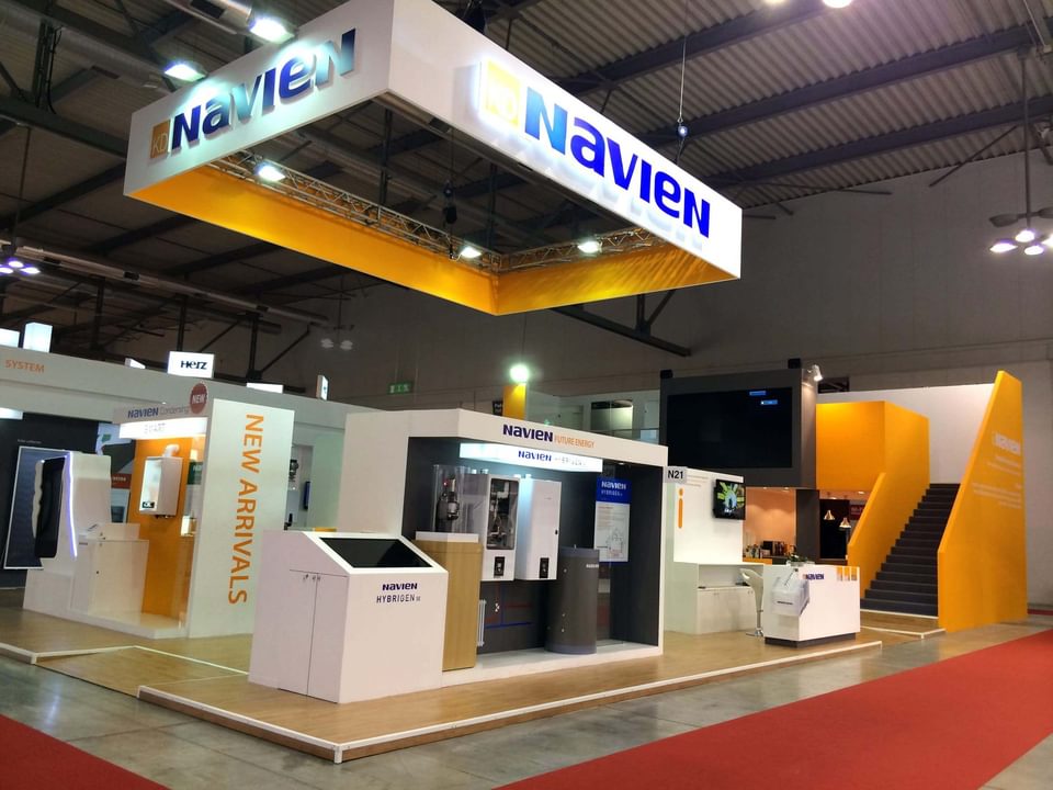 Navien two-story trade show exhibit designed by BTWN Exhibits.