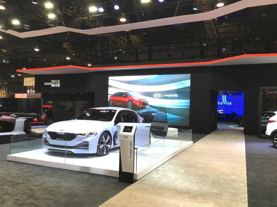 Kia Motors' interactive video wall for their display designed by BTWN Exhibits.