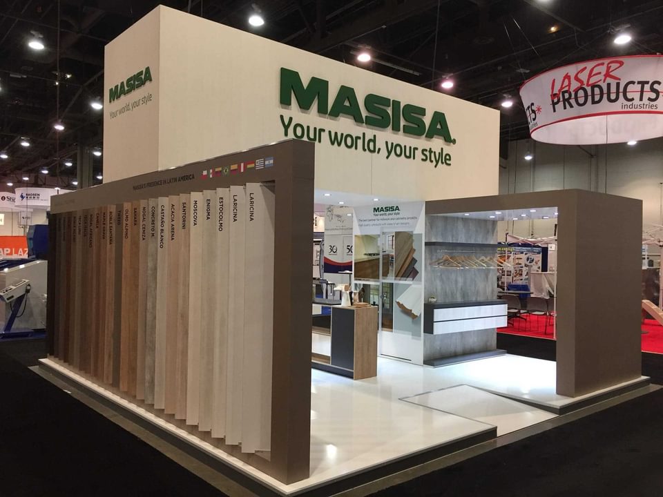Masisa custom trade show display product wall designed by BTWN Exhibits.