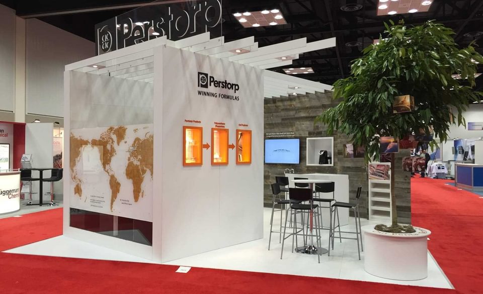 Perstorp trade show booth designed by trade show exhibit company BTWN Exhibits.